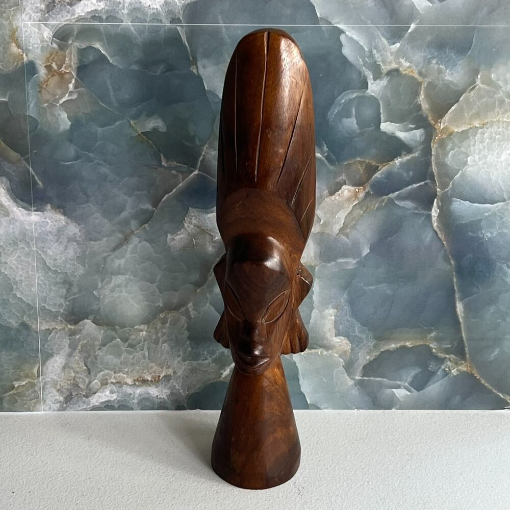 Vintage Hand Carved Wood Bust Fiji Island 12” Tall
